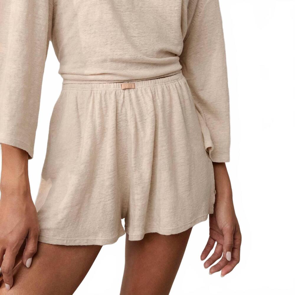 NEW LUNYA women's linen knit side slit short in beige